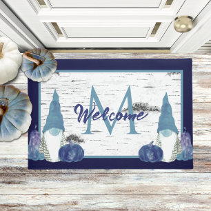 Navy Dusty Blue Pumpkin Gnomes Aspen Rustic wood D Fußmatte