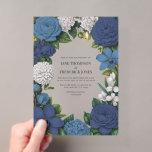 Navy, Dusty Blue & Silver Floral Wedding Acryleinladungen<br><div class="desc">Elegant and timeless, this floral wedding invitation features a beautiful botanical arrangement in sophisticated trendy tones. The design combines soft florals and lush greenery to create a romantic and refined look that is perfect for modern weddings, garden ceremonies, and classic celebrations. Printed on premium acrylic for a luxurious presentation, this...</div>