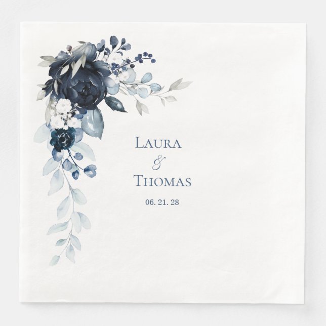 Navy Dusty Blue & White Elegante Hochzeit Serviette (Vorderseite)