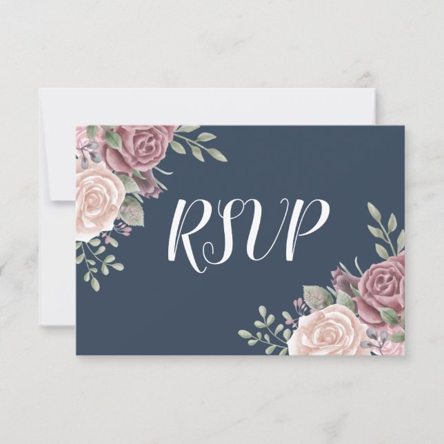 Navy Dusty Rose Rustikale Wasserfarben RSVP Karte (Vorderseite)