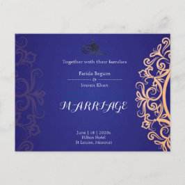 Navy Elegant Blue Muslim wedding Invitation Postkarte