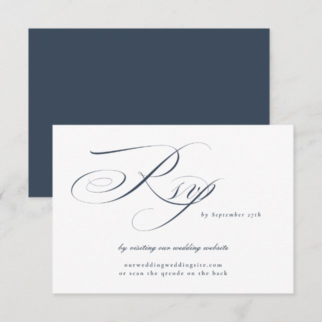 Navy Elegant Calligraphy Wedding Website QR CODE RSVP Karte (Vorne/Hinten)