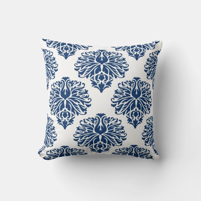Navy Elegant Damask Kissen (Vorderseite)