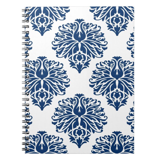 Navy Elegant Damask Notizblock (Vorderseite)