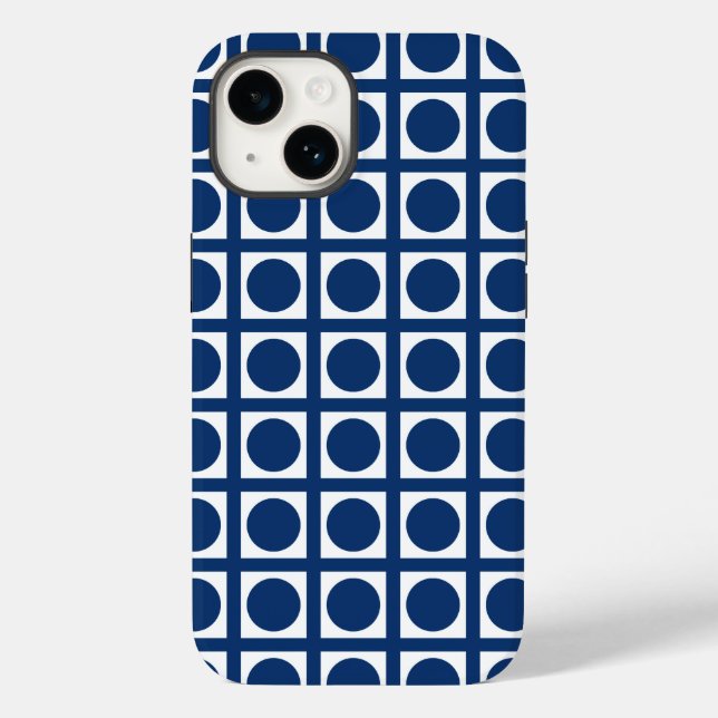Navy Elegant Grid Dots Case-Mate iPhone 14 Hülle (Rückseite)