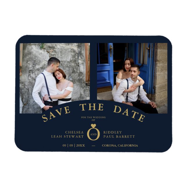 Navy Elegant Pink 2 Fotos Anspruchsvolle Hochzeit Magnet (Horizontal)