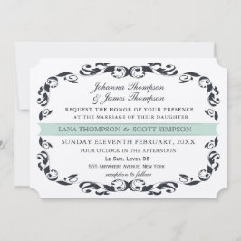 Navy Elegant Viktorianisch Blüh Filligree Wedding Einladung
