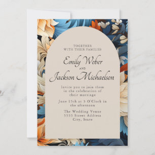 Navy Elfenbein Orange Blumenbogen Hochzeit Einladung