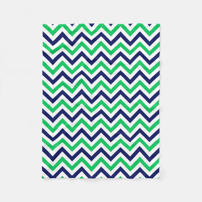 Navy, Emerald, White Large Chevron ZigZag Pattern Fleecedecke (Vorderseite)