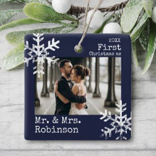 Navy Erste Weihnachten Herr & Mrs. Custom Foto Keramikornament