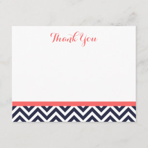 Navy et Coral Simple Chevron Merci Cartes de notes