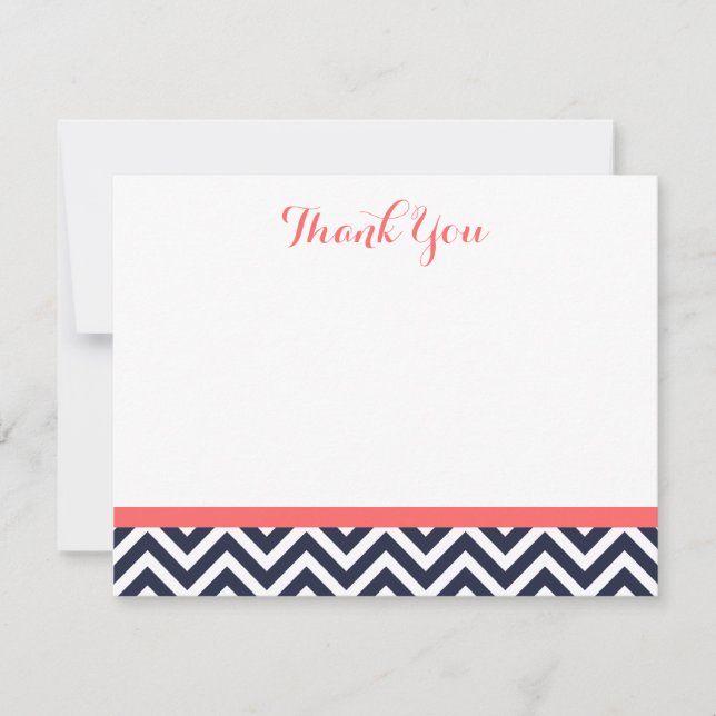 Navy et Coral Simple Chevron Merci Cartes de notes (Devant)
