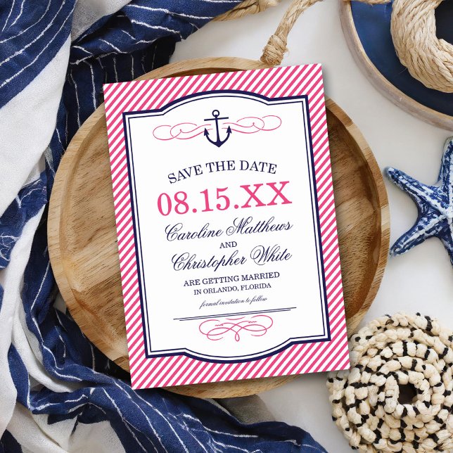 Navy et rose ancre nautique Save the Date (Créateur téléchargé)