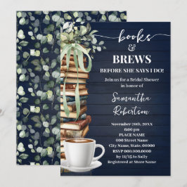 Navy Eucalyptus Bücher & Brauerei Kaffee Brautpart Einladung