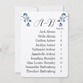 Navy-Eukalyptus-Alphabet-Tischkarte für 10 Gäste Einladung