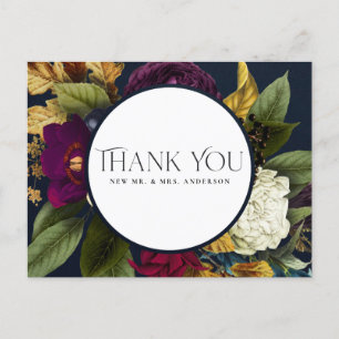 NAVY FALL RETRO BURGUNDY BLUMENWEDD DANKEN POSTKARTE