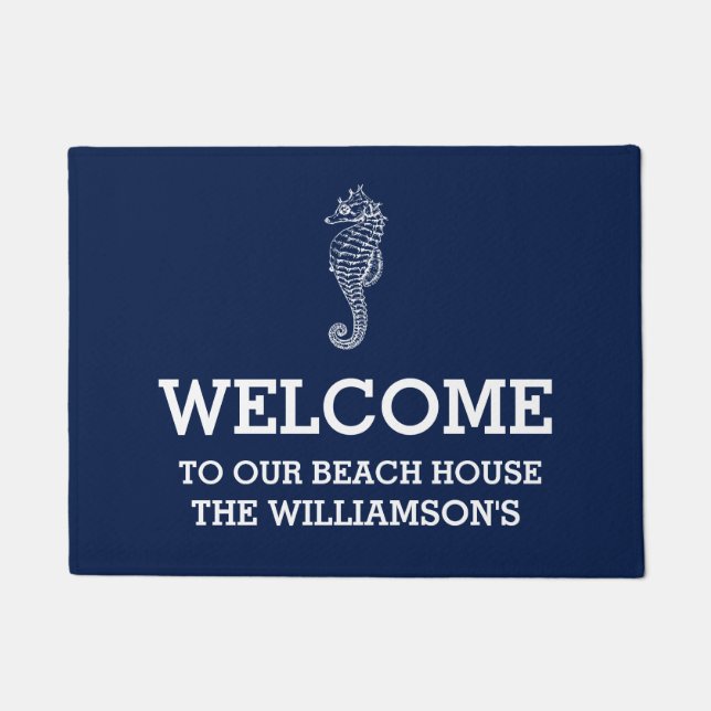 Navy Family Name Beach House | SEEPFERD Fußmatte (Vorderseite)
