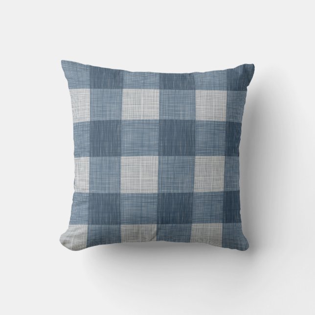 Navy Farmhouse Buffalo Kariert Kissen (Vorderseite)