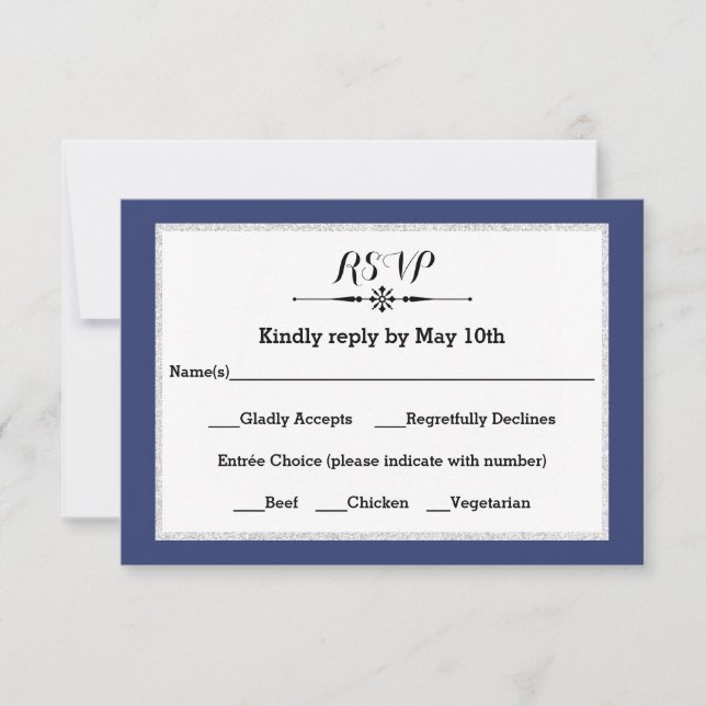 Navy & Faux Glitter Frame - RSVP Response Card Karte (Vorderseite)