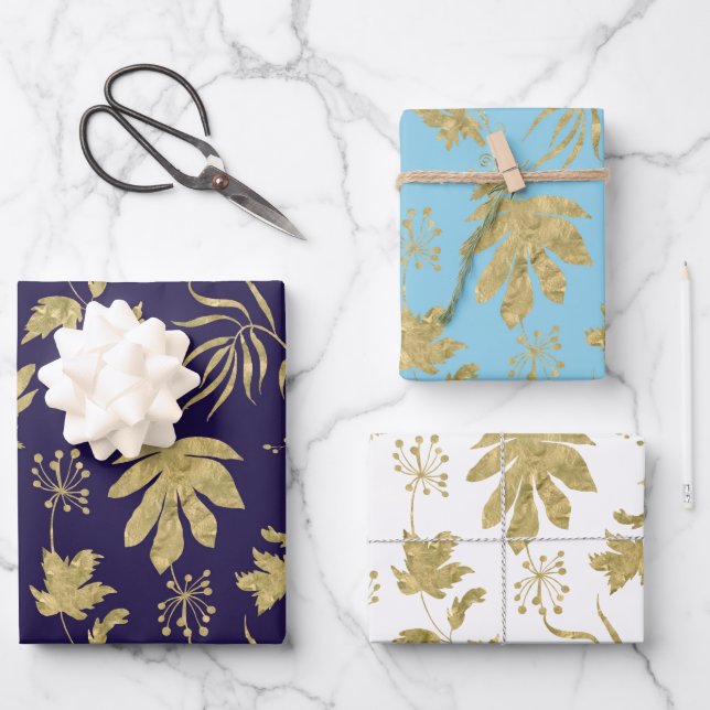 Navy feuilles d'or Blanc  Vert Mariage Printanier (Recto)