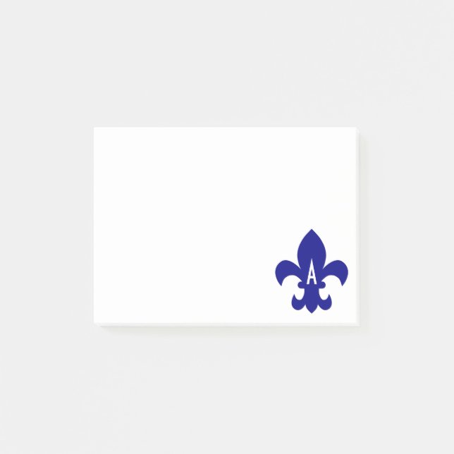 Navy Fleur de Lis Monogramm Post-it Klebezettel (Vorderseite)