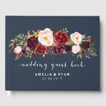 Navy Floral Burgundy Wedding Guest Book