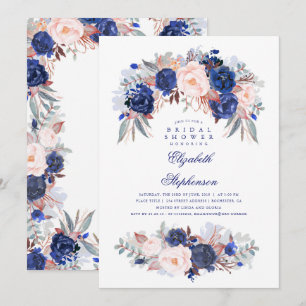 Navy Floral Elegant und Modernes Brautparty Einladung
