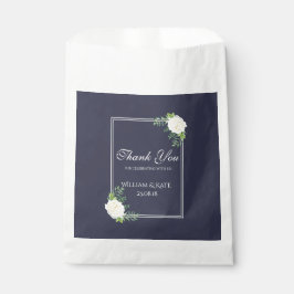 Navy Floral Elegante Elfenbein Rose Gefallen Tasch Geschenktütchen