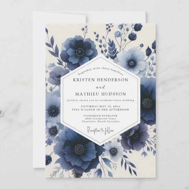 Navy Floral Enchantment Wedding Einladung (Vorderseite)