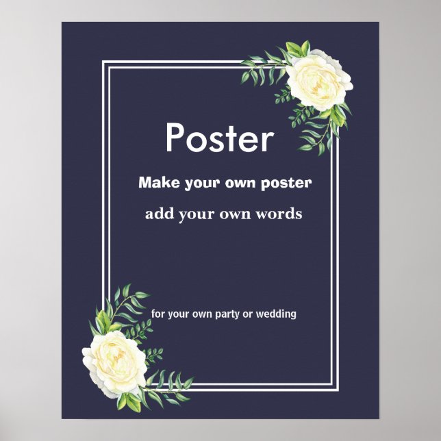 Navy Floral Erstellen Sie Ihr eigenes Plakat (Vorne)