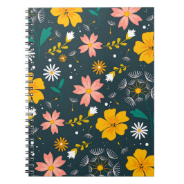 Navy Floral Garden Whimsical Spring Pattern Notizblock