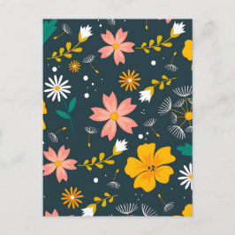 Navy Floral Garden Whimsical Spring Pattern Postkarte