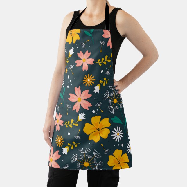 Navy Floral Garden Whimsical Spring Pattern Schürze (InSitu)