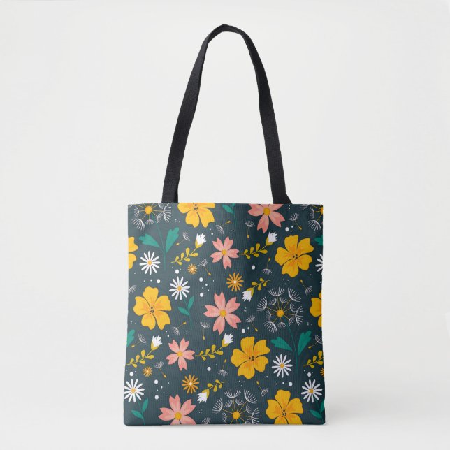 Navy Floral Garden Whimsical Spring Pattern Tasche (Vorderseite)