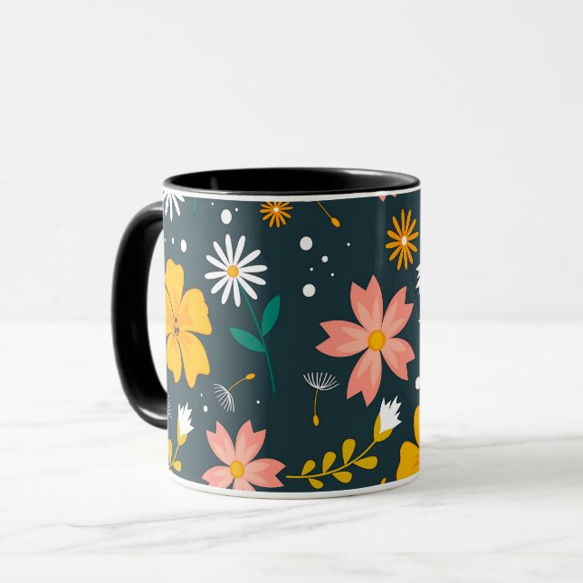 Navy Floral Garden Whimsical Spring Pattern Tasse (Vorderseite Links)