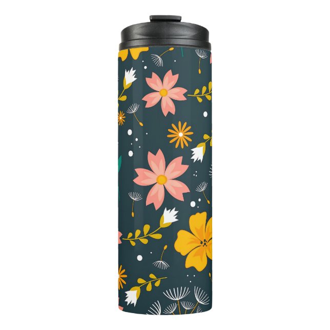 Navy Floral Garden Whimsical Spring Pattern Thermosbecher (Vorderseite)