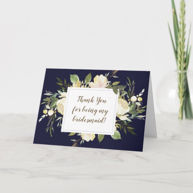navy floral merci d'être ma carte de demoiselle (Devant)
