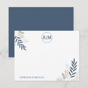 Navy Floral Personalize und Monogram Mitteilungskarte
