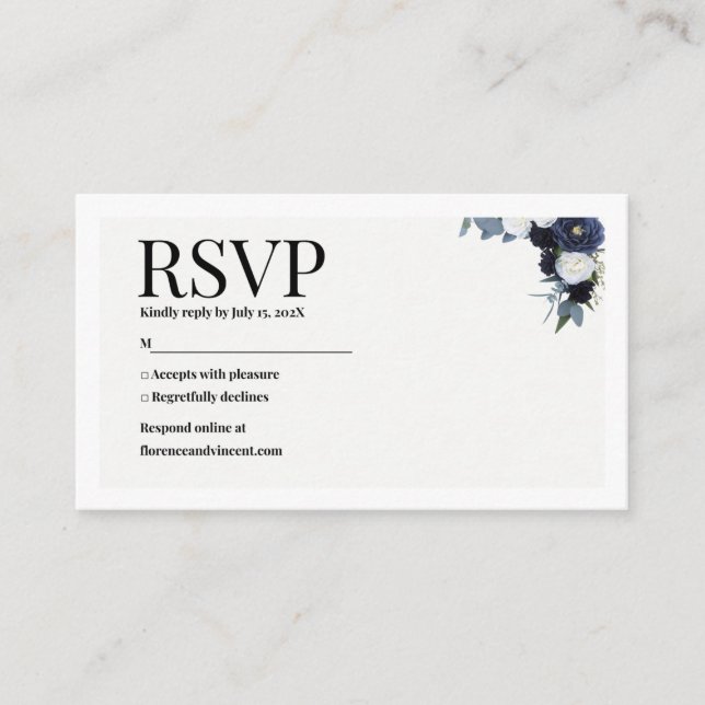 Navy Floral RSVP Card Begleitkarte (Vorderseite)
