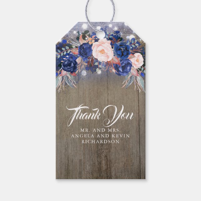 Navy Floral Rustic Geschenkanhänger (Vorderseite)