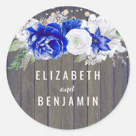 Navy Floral Rustic Runder Aufkleber