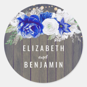 Navy Floral Rustic Runder Aufkleber