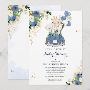 Navy Floral Safari Tiere mit Babydusche Einladung