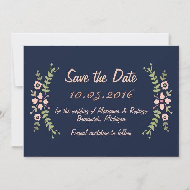 Navy Floral Save the Date (Vorderseite)