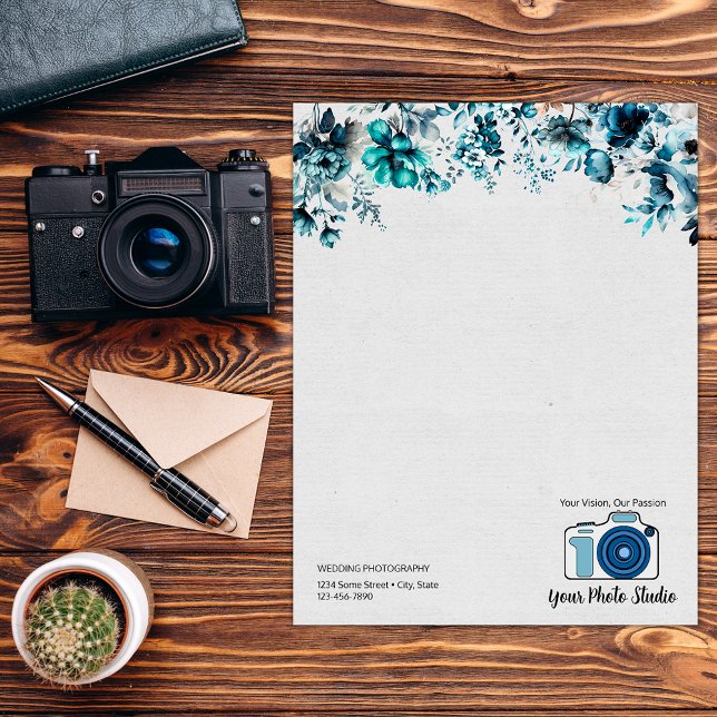 Navy Floral Watercolor Benutzerdefiniertes Logo Briefbogen (Von Creator hochgeladen)