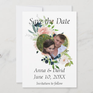 Navy Floral Watercolor Foto Save the Date