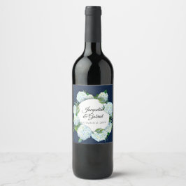 Navy Floral White Hydrangea Elegante Rustikale Hoc Weinetikett