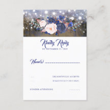Navy Florals Rustic Wedding RSVP