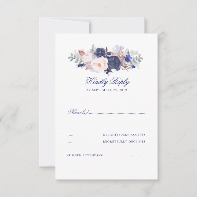 Navy Florals Wedding RSVP (Vorderseite)