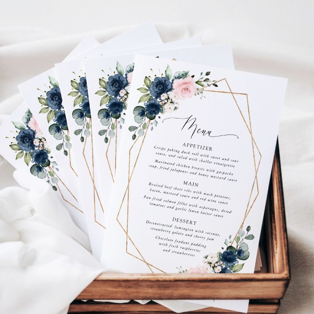 Navy Flowers, Pink Flowers, Bridal Shower Menu (Von Creator hochgeladen)